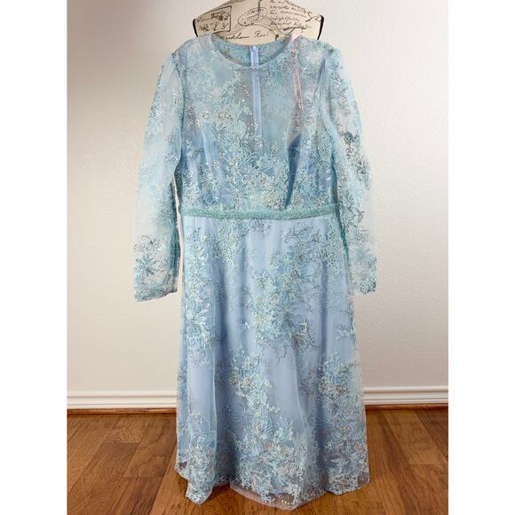 B58 Mac Duggal Long Sleeve Midi Dress Womens 18 Floral Embellished Wedding - Picture 4 of 10